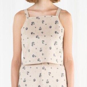 OAK + FORT Floral Boxy Suede Crop Top Beige – Size S